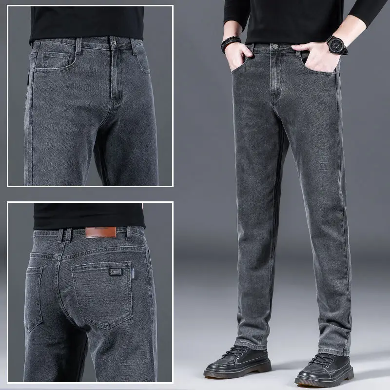 Men Slim Straight Leg Jeans Winter 2026 Grey - Image 4