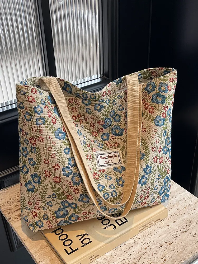 Large Capacity Floral Canvas Shoulder Bag for Women - Image 6