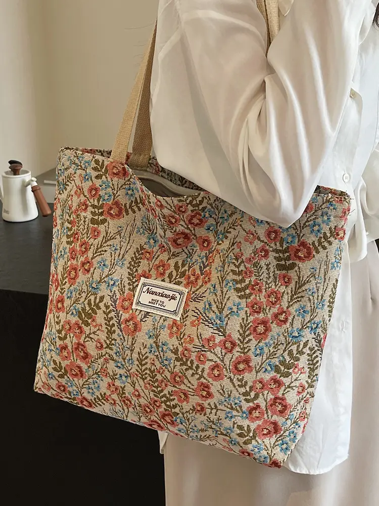 Large Capacity Floral Canvas Shoulder Bag for Women - Image 7