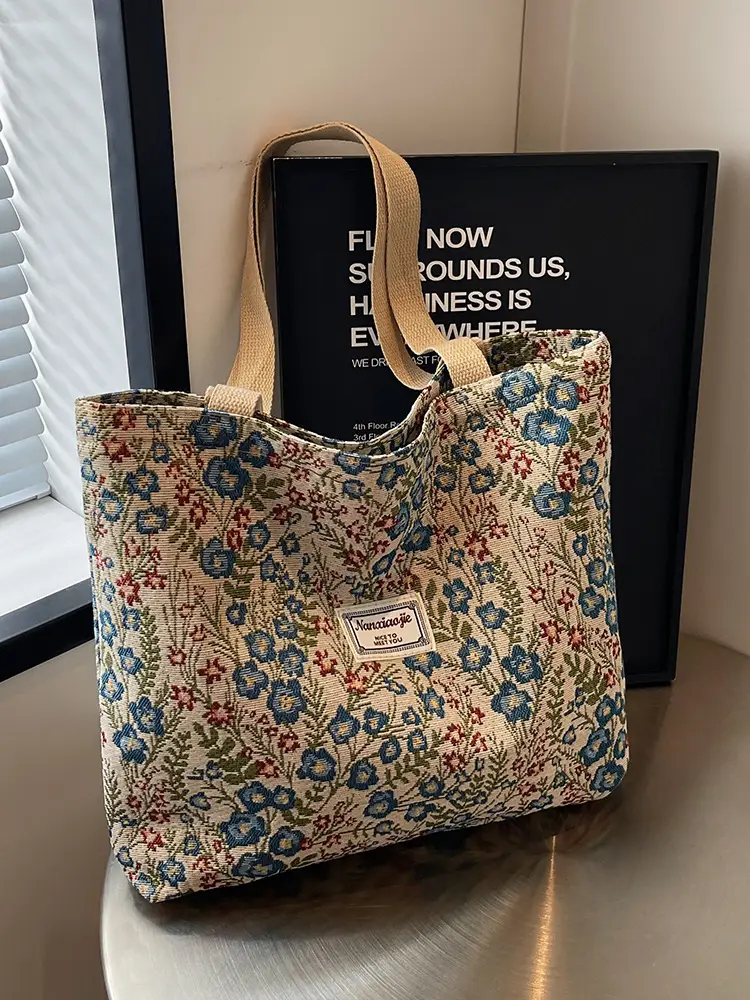 Large Capacity Floral Canvas Shoulder Bag for Women - Image 9