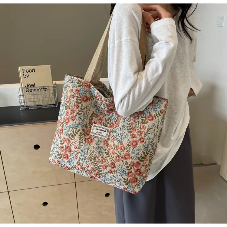 Large Capacity Floral Canvas Shoulder Bag for Women — feature 19
