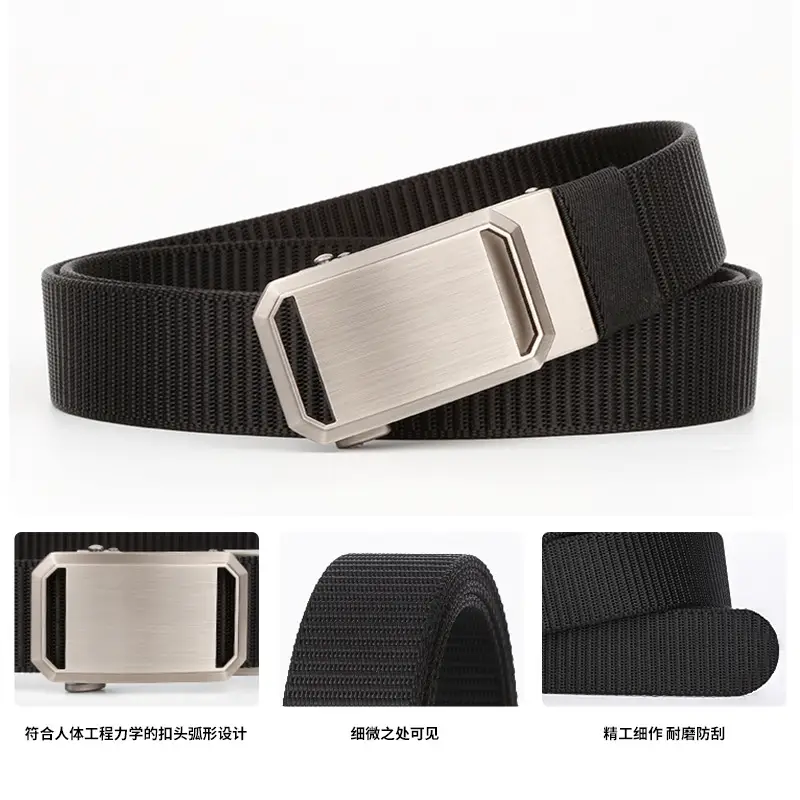 Men's Black Canvas Belt with Silver Buckle - Image 10
