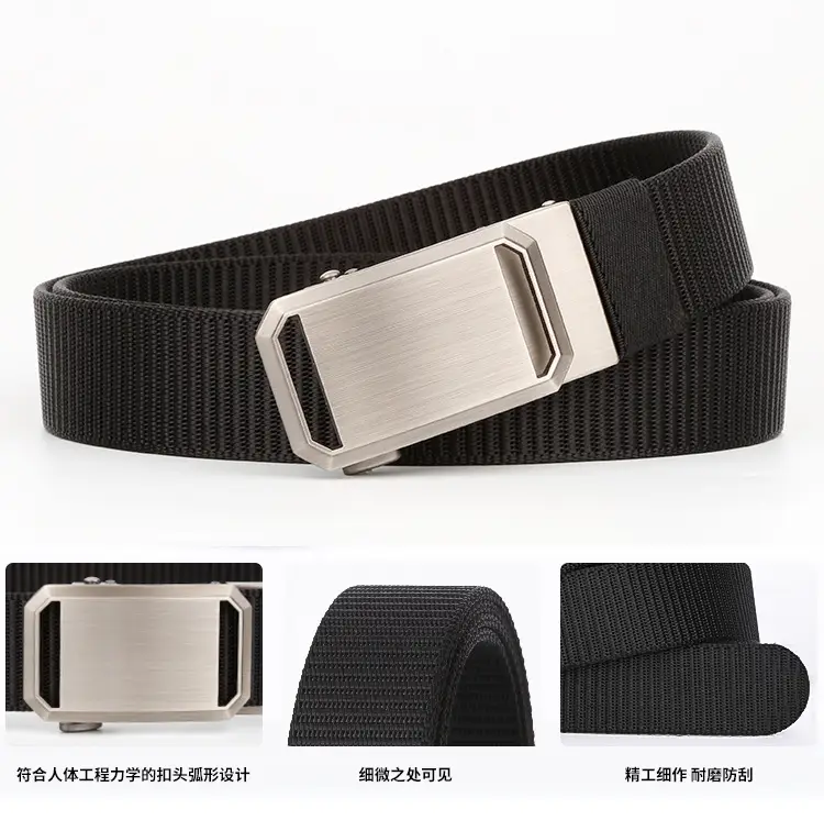 Men's Black Canvas Belt with Silver Buckle — feature 11