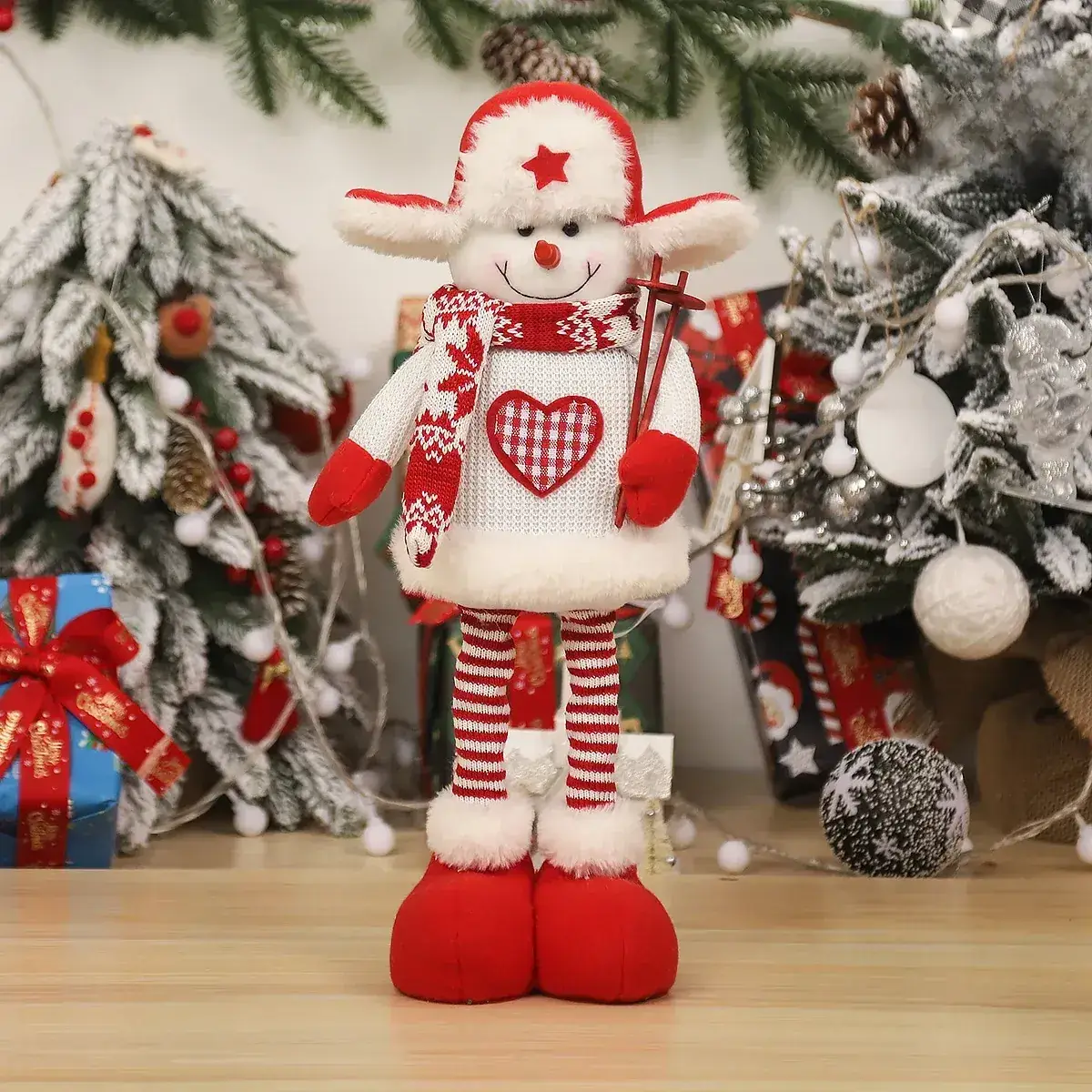 Christmas Knitted Doll Red White Standing Posture - Image 2