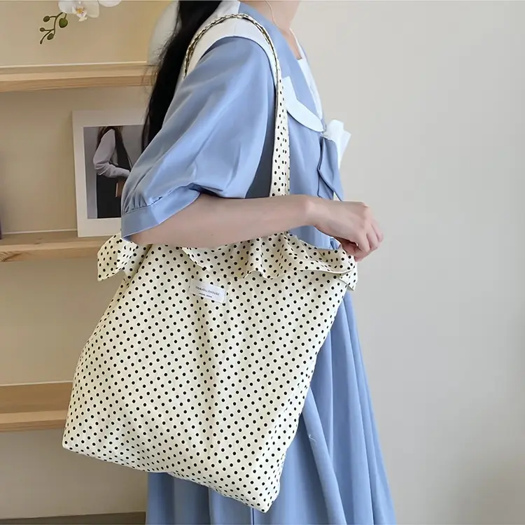 Nude Polka Dot Ruffled Shoulder Tote Bag for Women