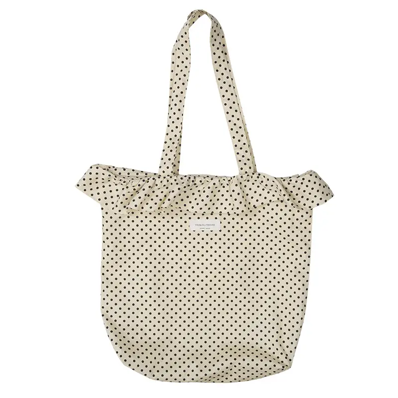 Nude Polka Dot Ruffled Shoulder Tote Bag for Women