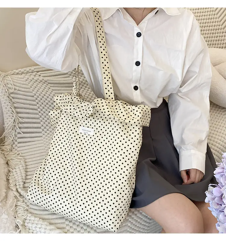 Nude Polka Dot Ruffled Shoulder Tote Bag for Women — feature 10