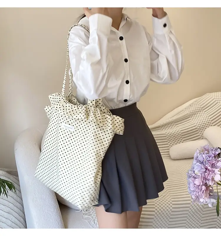 Nude Polka Dot Ruffled Shoulder Tote Bag for Women — feature 11