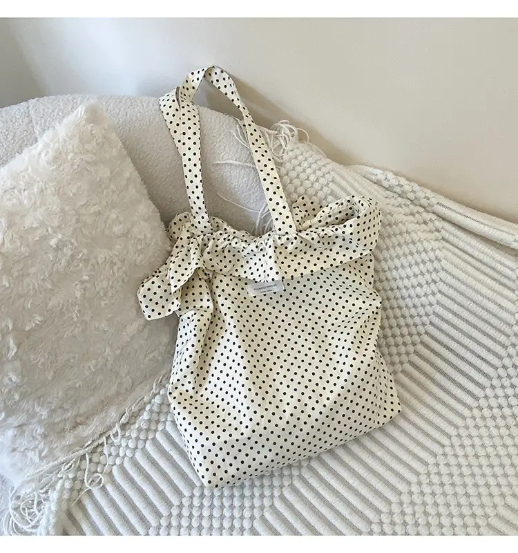 Nude Polka Dot Ruffled Shoulder Tote Bag for Women — feature 12