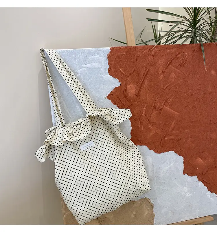 Nude Polka Dot Ruffled Shoulder Tote Bag for Women — feature 13