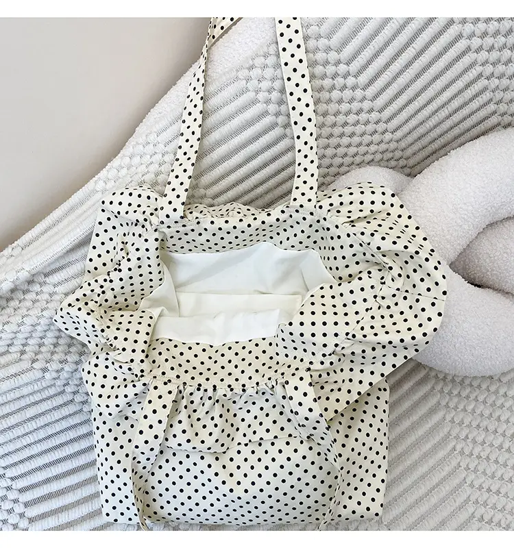 Nude Polka Dot Ruffled Shoulder Tote Bag for Women — feature 14
