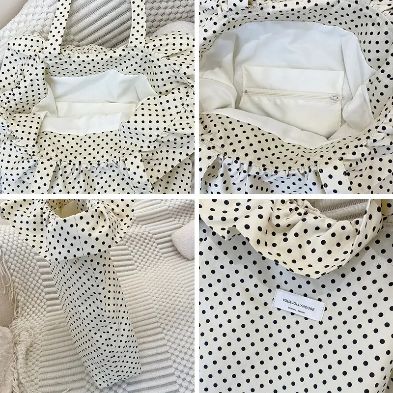 Nude Polka Dot Ruffled Shoulder Tote Bag for Women — feature 17