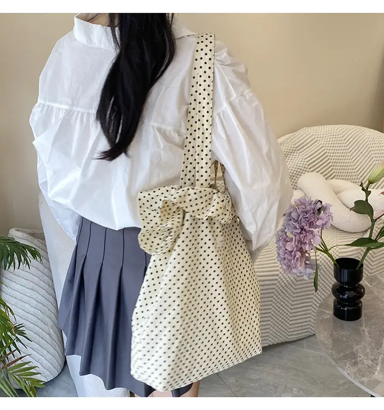 Nude Polka Dot Ruffled Shoulder Tote Bag for Women — feature 6