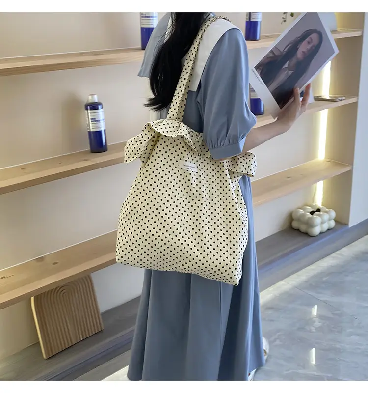 Nude Polka Dot Ruffled Shoulder Tote Bag for Women — feature 7