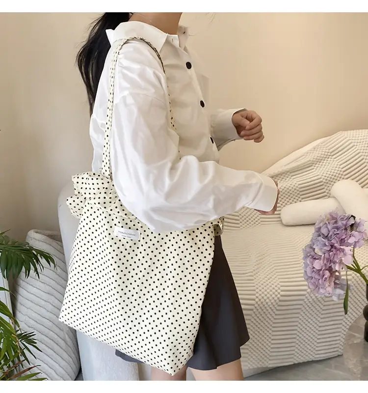 Nude Polka Dot Ruffled Shoulder Tote Bag for Women — feature 8