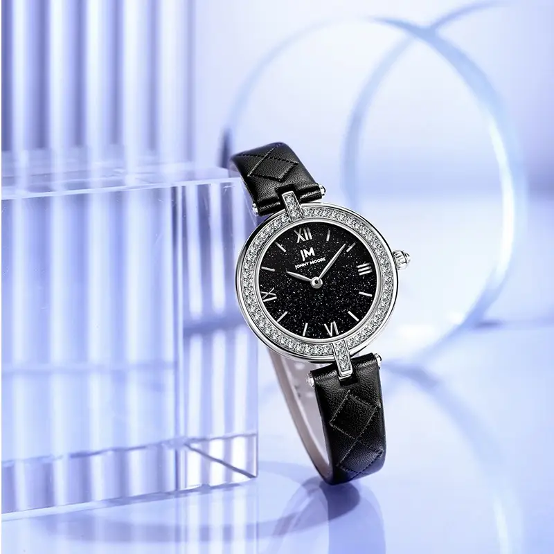 Women's Black Diamond Watch with Pearl Chain - Image 3