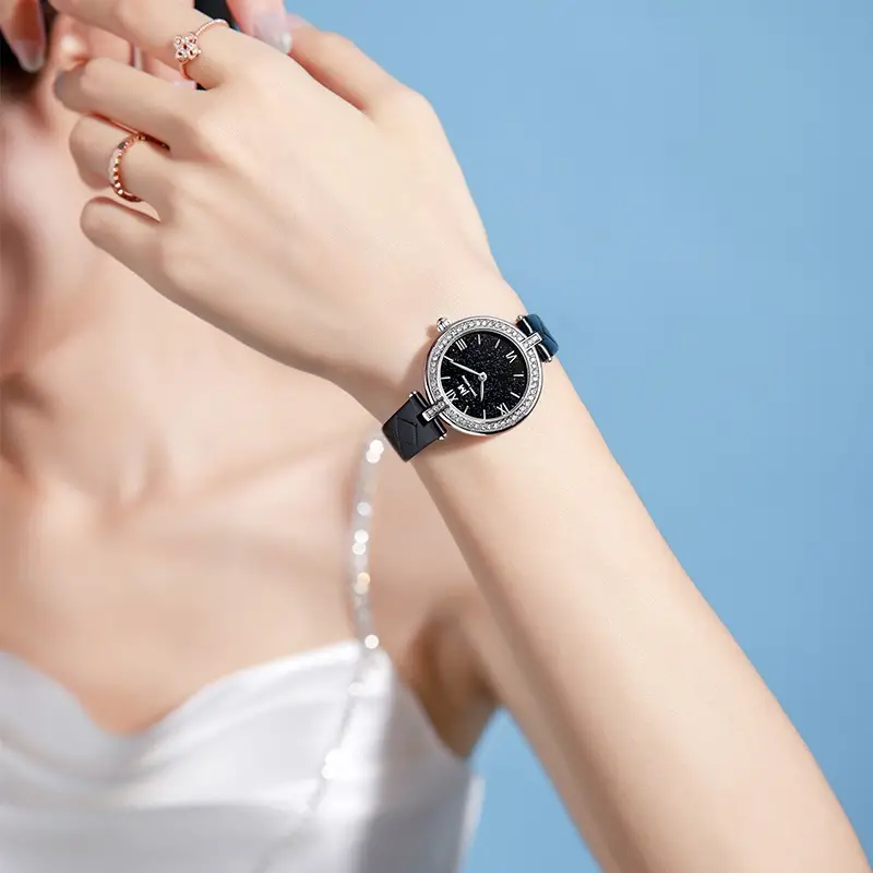 Women's Black Diamond Watch with Pearl Chain - Image 4