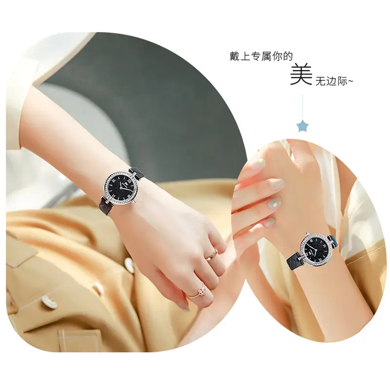 Women's Black Diamond Watch with Pearl Chain - Image 5