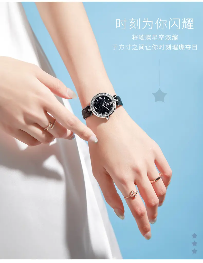 Women's Black Diamond Watch with Pearl Chain — feature 5
