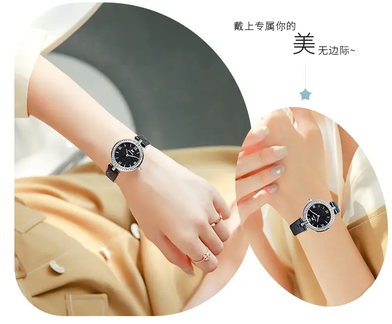 Women's Black Diamond Watch with Pearl Chain — feature 9