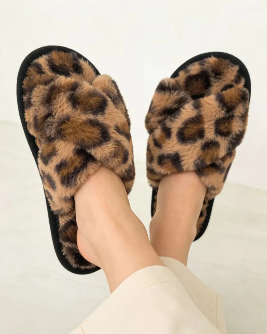 Cross Strap Women's Plush Slippers Foreign Trade Cross-border Slippers Open Toe Slippers Home Girls Warm Cotton Slippers
