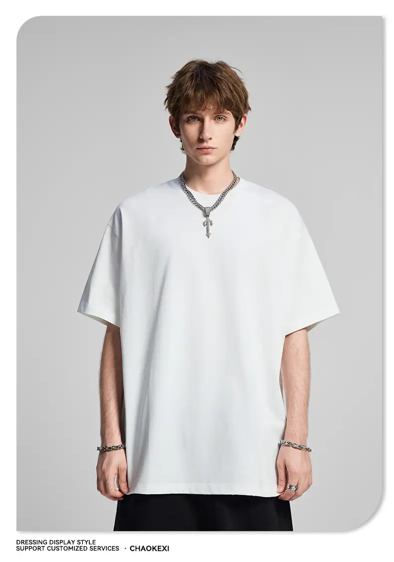 Men's Beige Cotton T-Shirt Drop Shoulder 275g — feature 24