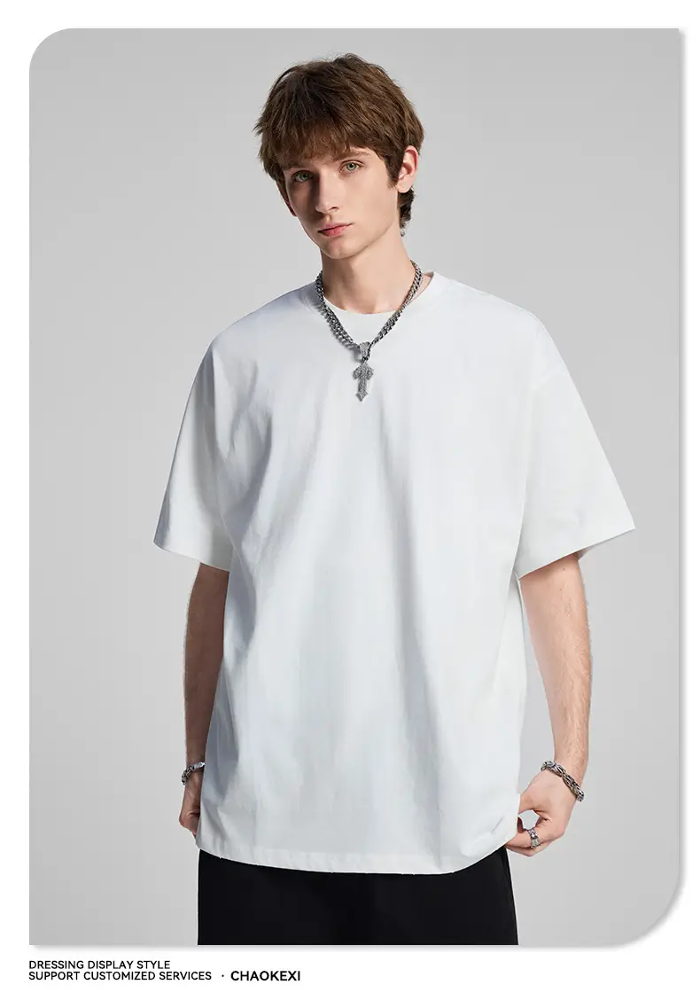 Men's Beige Cotton T-Shirt Drop Shoulder 275g — feature 25