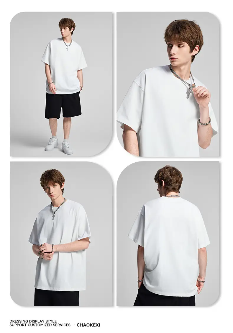 Men's Beige Cotton T-Shirt Drop Shoulder 275g — feature 26