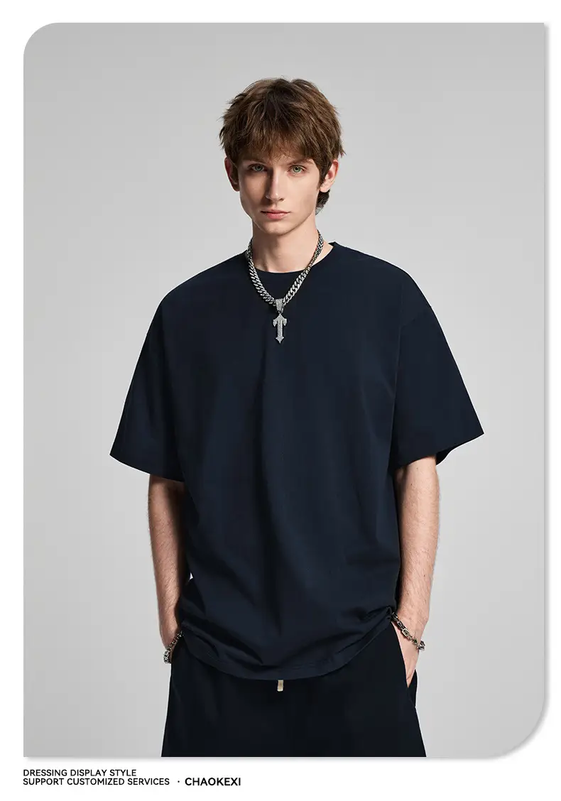 Men's Beige Cotton T-Shirt Drop Shoulder 275g — feature 37