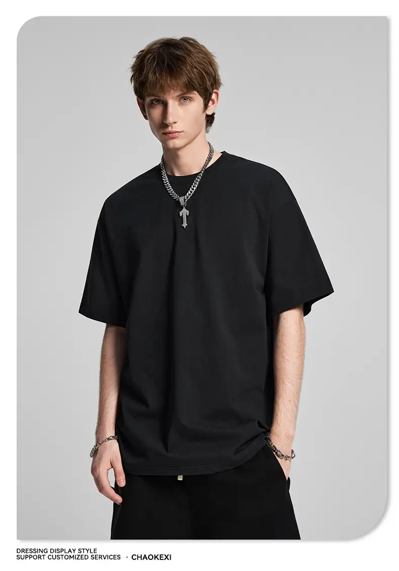Men's Beige Cotton T-Shirt Drop Shoulder 275g — feature 41