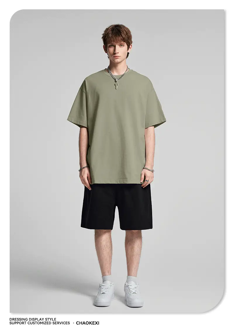 Men's Beige Cotton T-Shirt Drop Shoulder 275g — feature 45