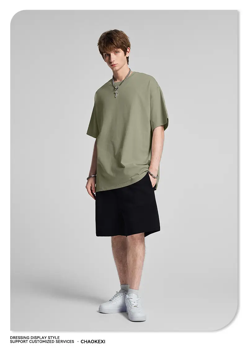 Men's Beige Cotton T-Shirt Drop Shoulder 275g — feature 46
