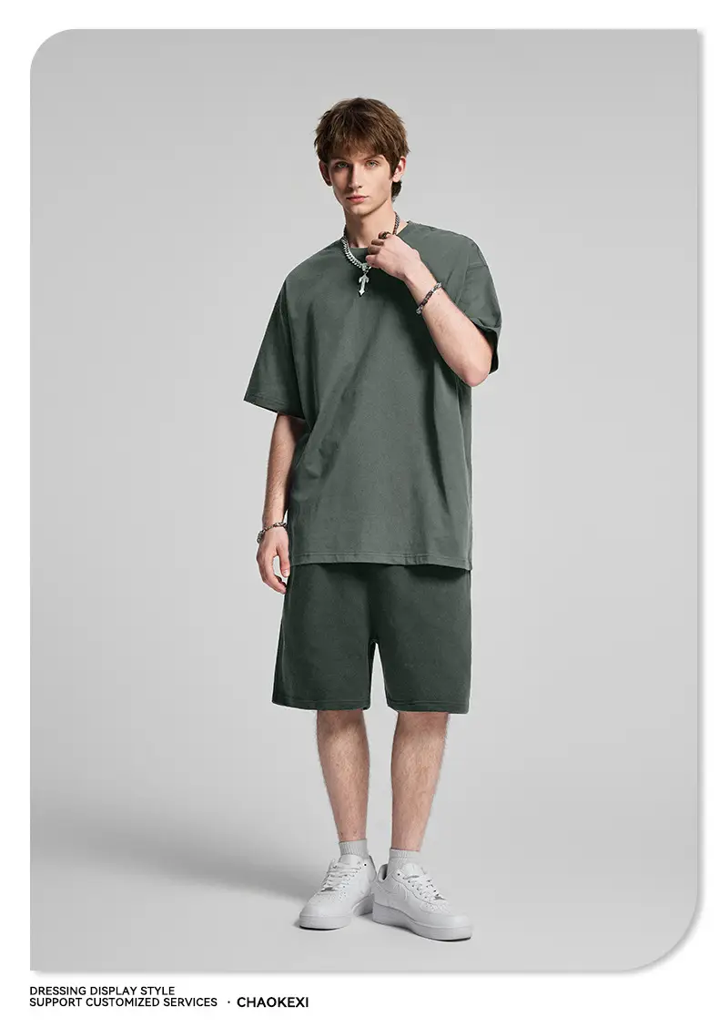 Men's Beige Cotton T-Shirt Drop Shoulder 275g — feature 50