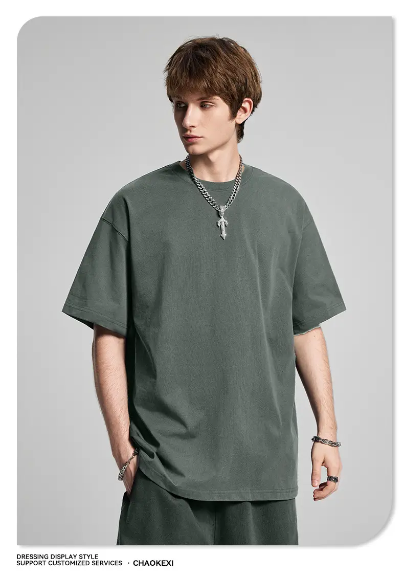 Men's Beige Cotton T-Shirt Drop Shoulder 275g — feature 51