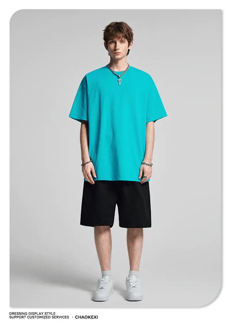 Men's Beige Cotton T-Shirt Drop Shoulder 275g — feature 53