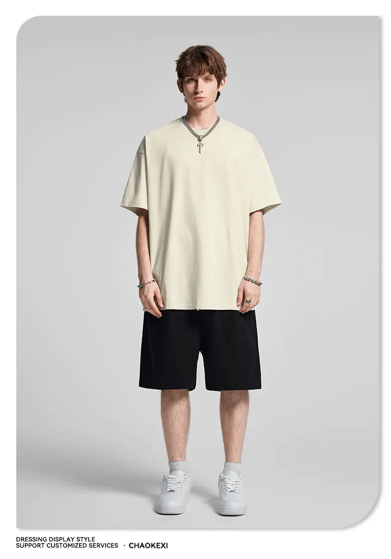 Men's Beige Cotton T-Shirt Drop Shoulder 275g — feature 64