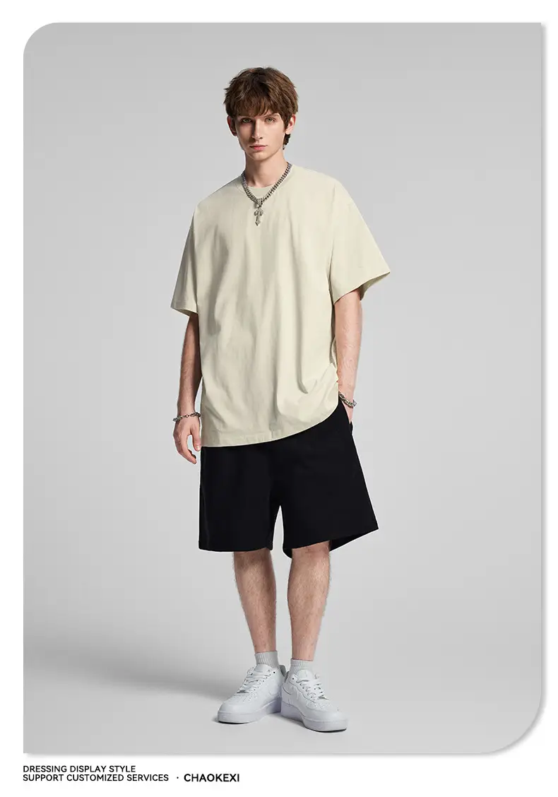 Men's Beige Cotton T-Shirt Drop Shoulder 275g — feature 65