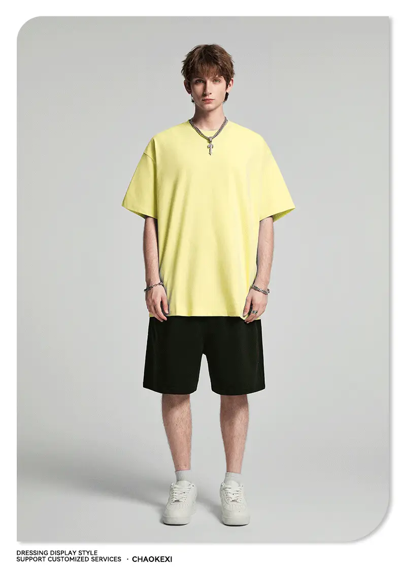 Men's Beige Cotton T-Shirt Drop Shoulder 275g — feature 68