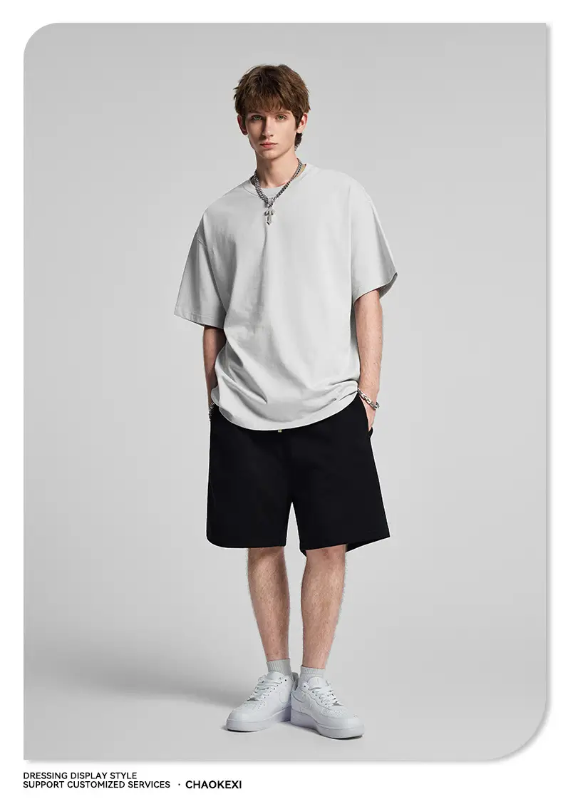 Men's Beige Cotton T-Shirt Drop Shoulder 275g — feature 72
