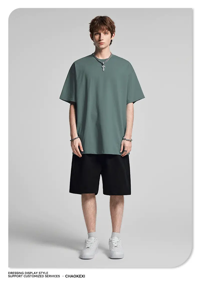 Men's Beige Cotton T-Shirt Drop Shoulder 275g — feature 81