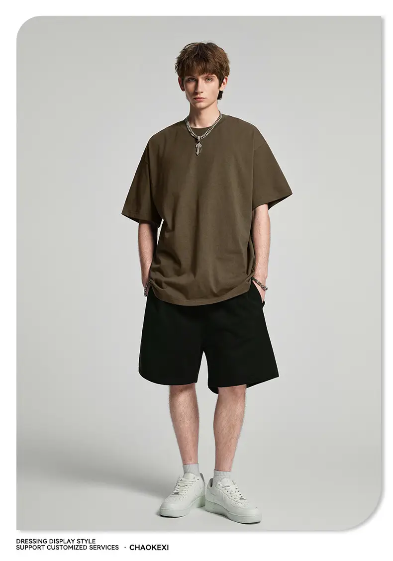 Men's Beige Cotton T-Shirt Drop Shoulder 275g — feature 92
