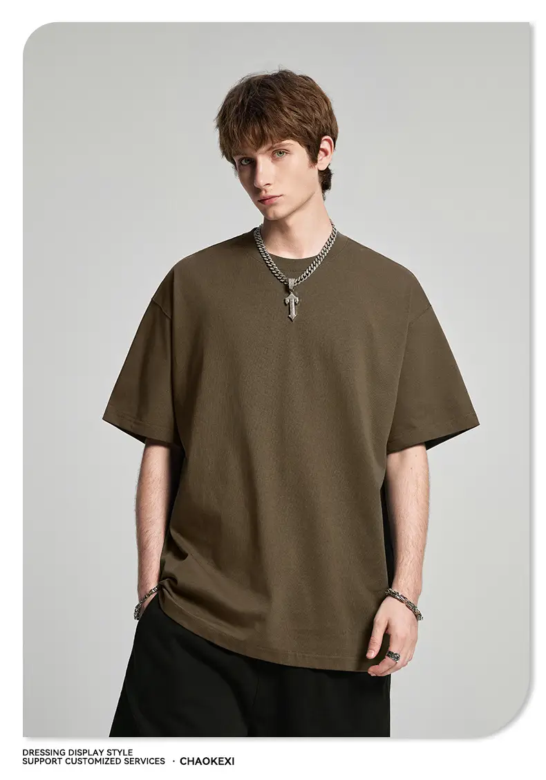 Men's Beige Cotton T-Shirt Drop Shoulder 275g — feature 93