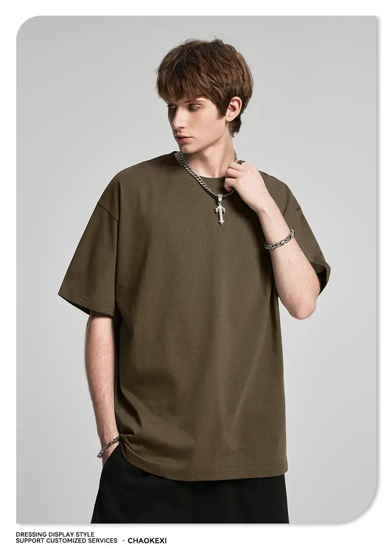 Men's Beige Cotton T-Shirt Drop Shoulder 275g — feature 94