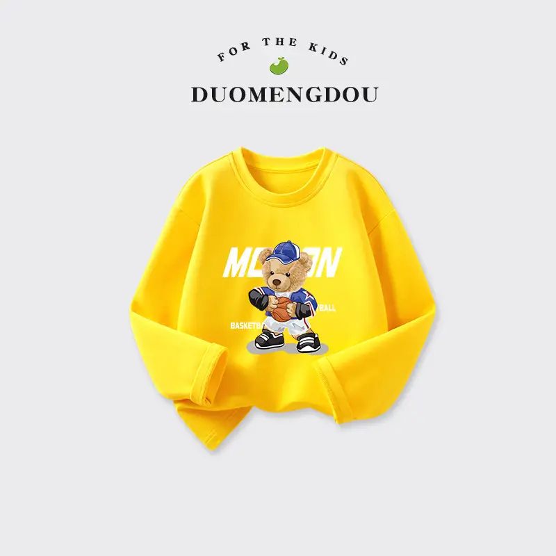 Duo Meng Dou Boys Yellow Cotton Long Sleeve T-Shirt