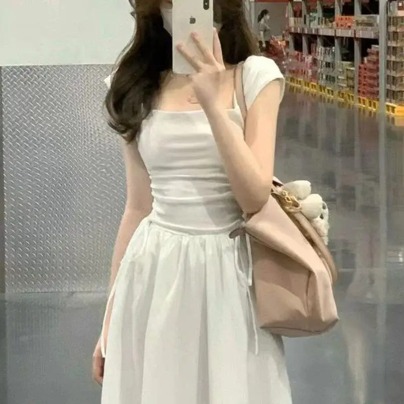 White Waist-Slimming Long Dress for Women — feature 1