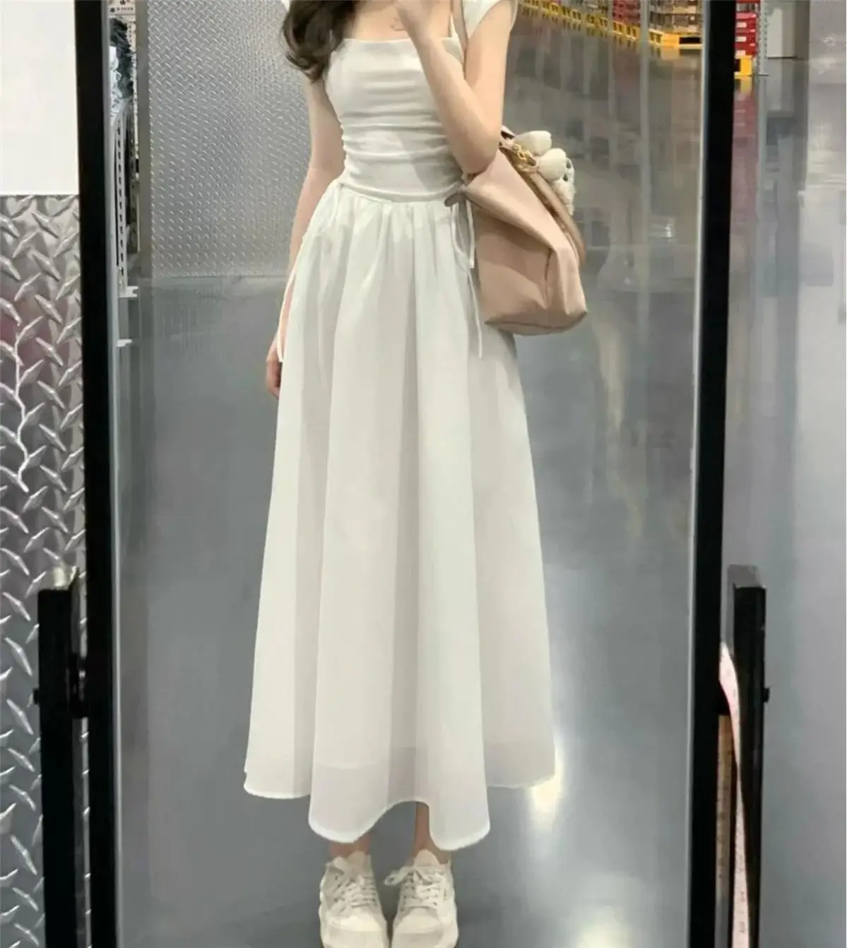 White Waist-Slimming Long Dress for Women — feature 4