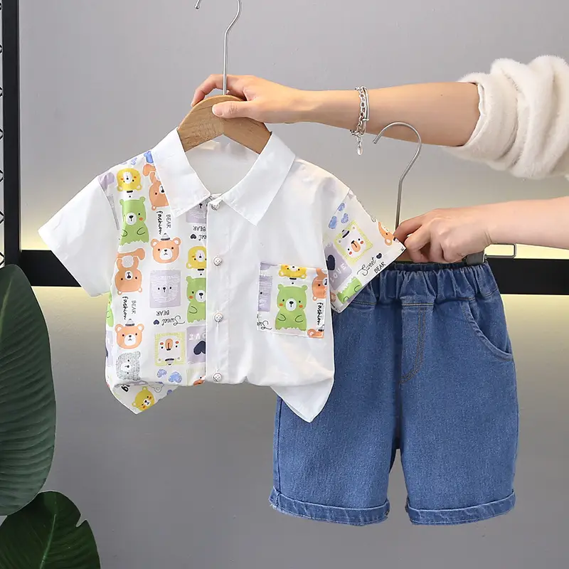 Kids Korean Print Short Sleeve T-Shirt Shorts Set 2024 - Image 2