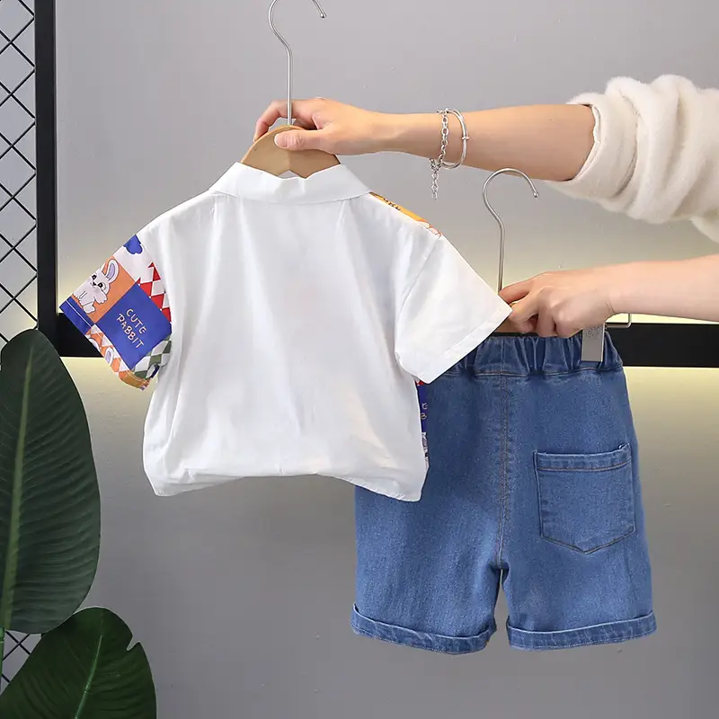Kids Korean Print Short Sleeve T-Shirt Shorts Set 2024 - Image 4