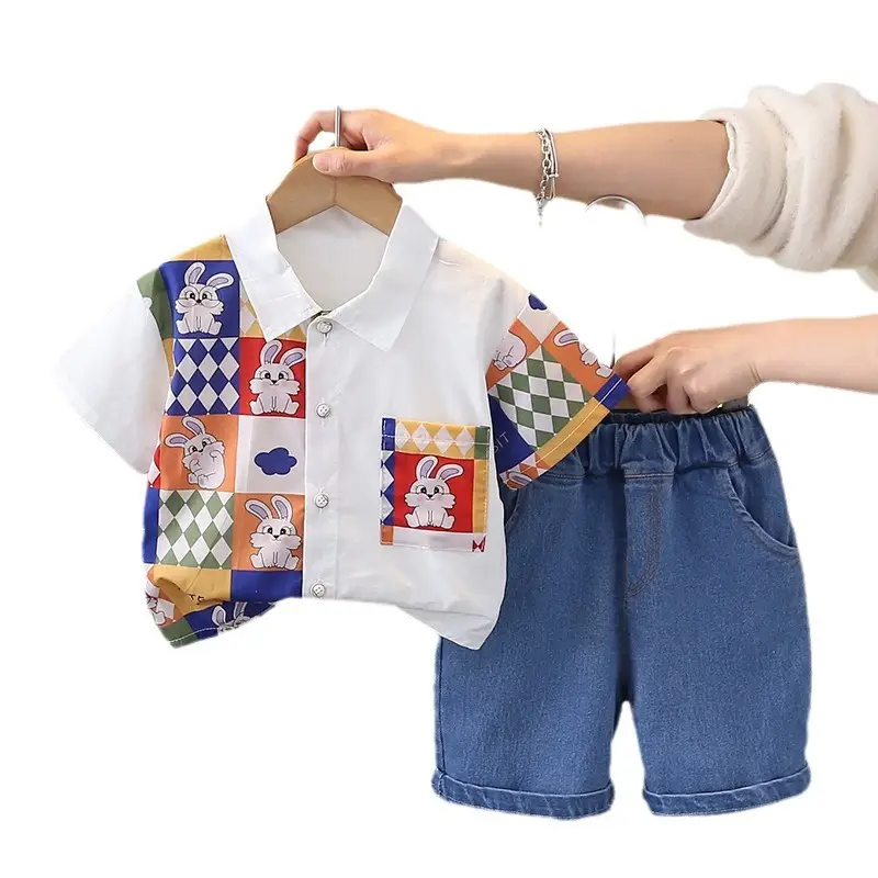 Kids Korean Print Short Sleeve T-Shirt Shorts Set 2024 - Image 5