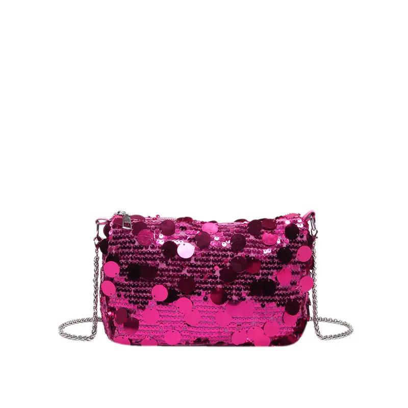 French Style Sequin Crossbody Bag Women Pink Black Silver - Image 9